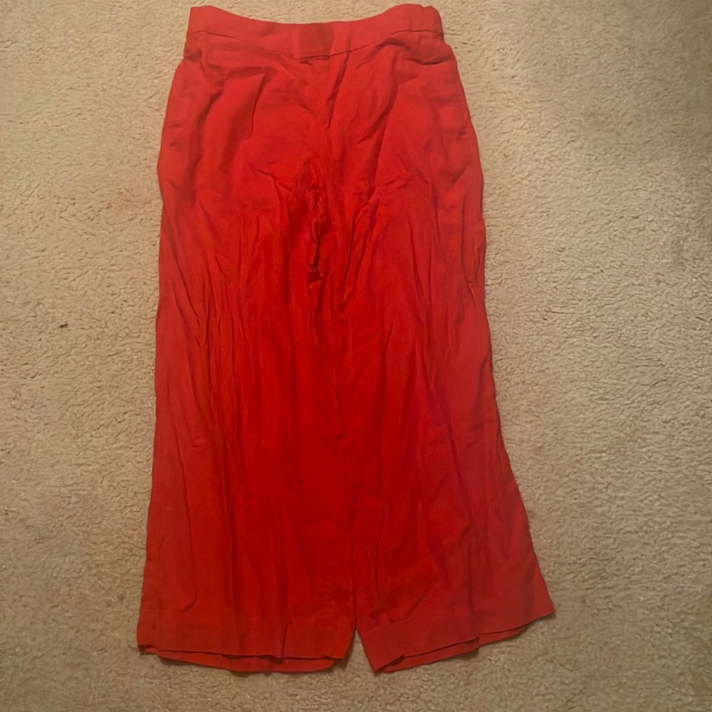 LOFT wide leg cropped red linen pants